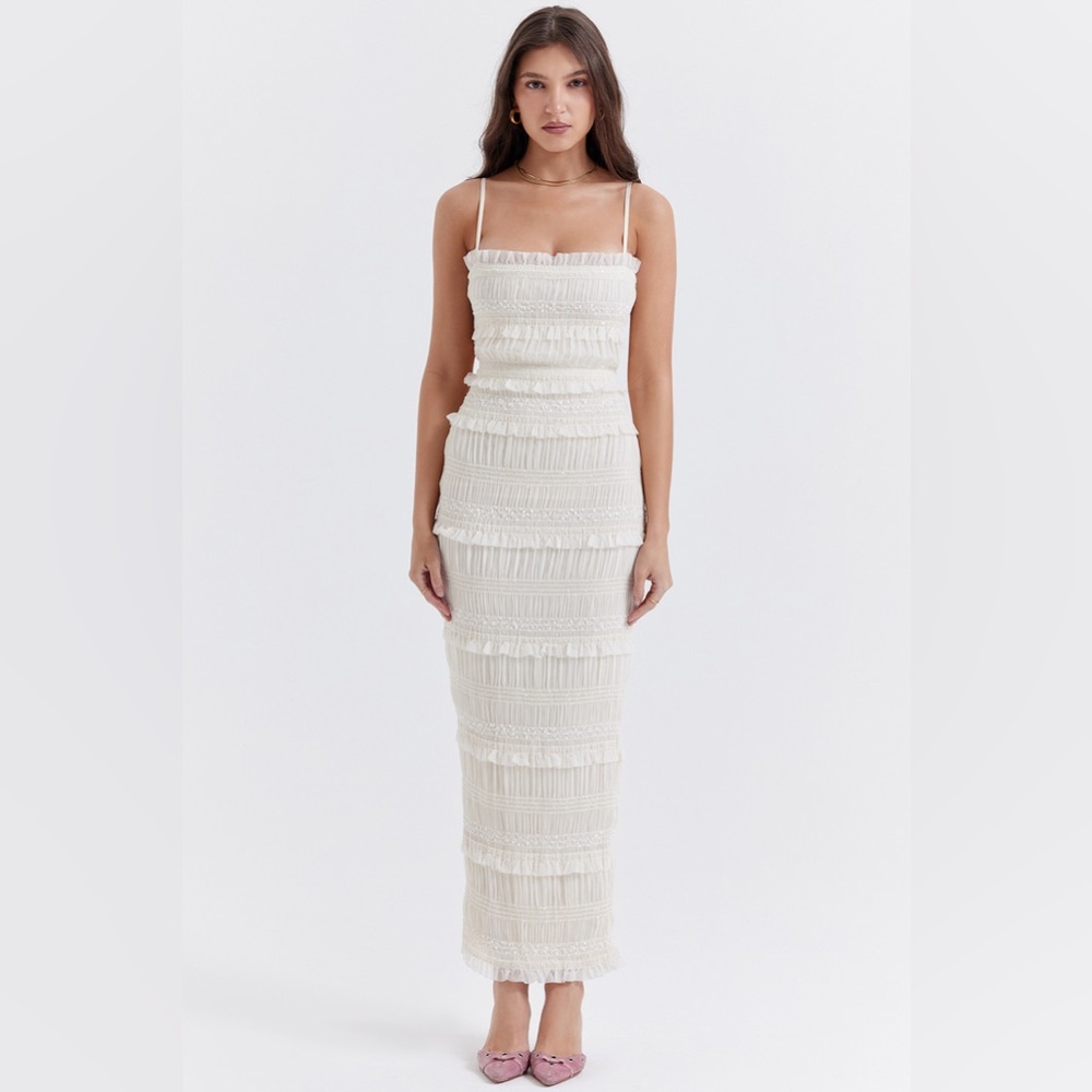 House of CB Solana Ivory Pleated Dress in size Medium